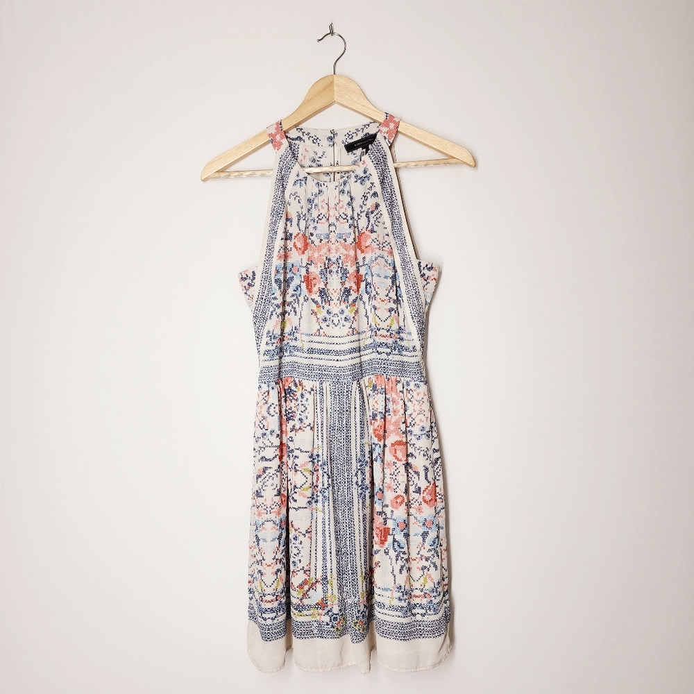 BCBGMaxazria Cambria Geometric Patterned Floral Sleeveless Dress Size 4